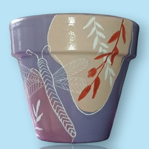 Pot de fleur en terre cuite peint à la main peinture acrylique pot de plante cache pot cadeau original déco jardin libellule 2