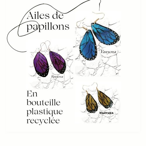Boucles d'oreilles papillon aile de papillon bijoux recyclage bijoux pet recyclées cadeau