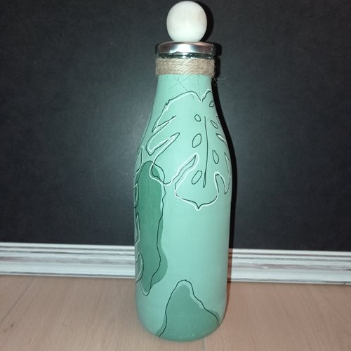 Bouteille en verre décorée peinte à la main avec corde recyclé vase carafe peinture sur verre bouteille décoration table de fêtes