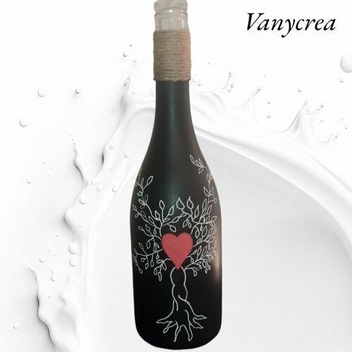 Bouteille en verre peinte main bouteille décorative arbre de vie ou carafe, vase bouteille peinte à la main décoration de table