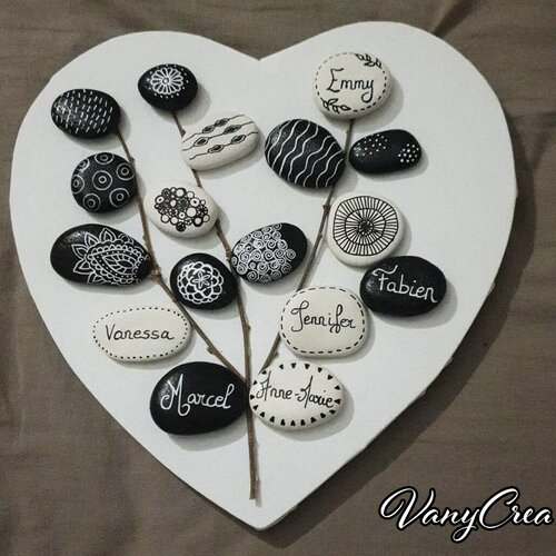 Cadeau personnalisé pour maman famille tableau galets tableau personnalisé arbre généalogique galet peint décoration à accrocher