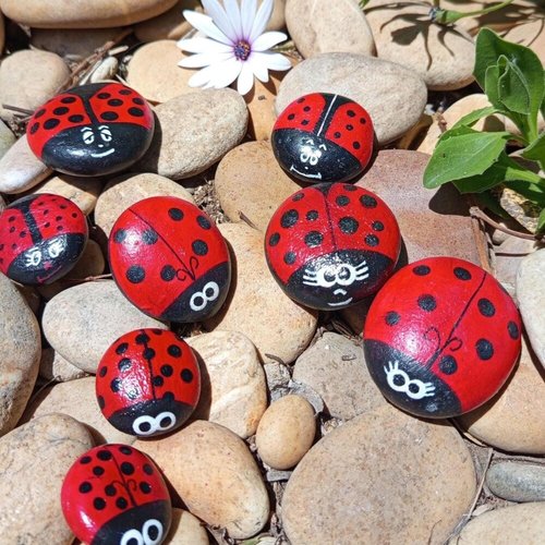 Galet peint coccinelle à la main coccinelle peinte sur pierre animaux idée cadeau déco