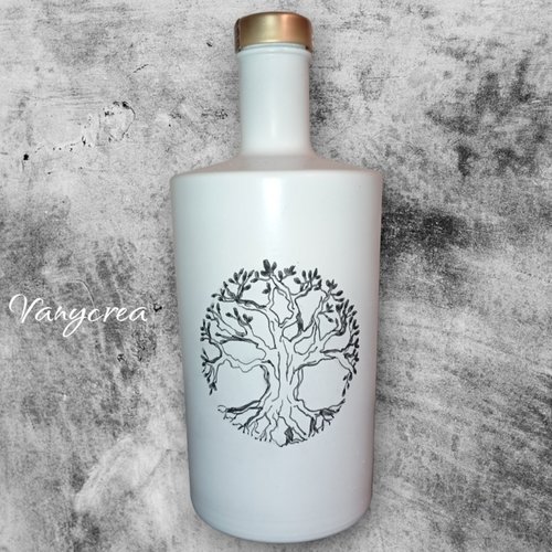 Bouteille en verre peinte main bouteille décorative peinte unique vase carafe arbre de vie