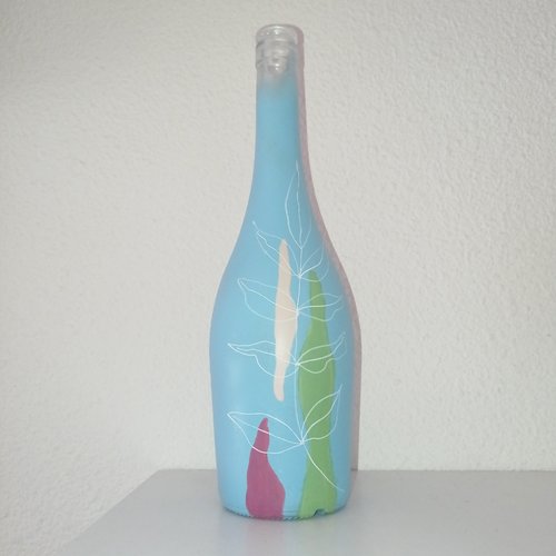 Bouteille en verre décorée peinte à la main carafe vase décoration de table table de fete bouteille décorative cadeau
