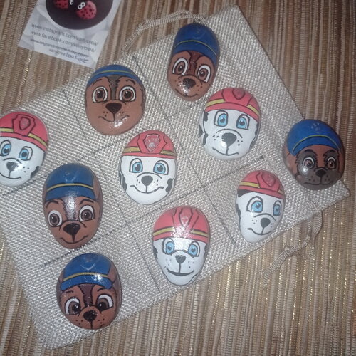 Morpion jeu de morpion cadeau jeu enfant galet peint jeux enfant tic tac toe galets pat' patrouille peint pat patrouille fait main à offrir