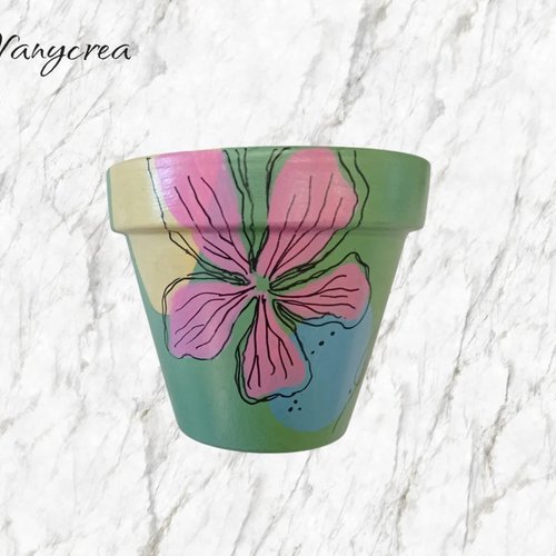 Fleur pot de fleur en terre cuite peint à la main peinture acrylique pot de plante fleurs cache pot cadeau original déco jardin