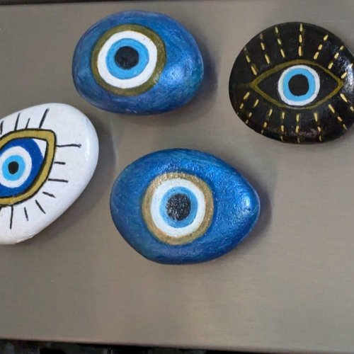 Galet peint magnet aimant oeil de protection peinture sur pierre caillou aimant de réfrigérateur galet oeil grec evil eye