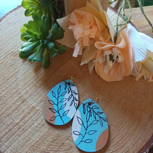Boucles en bois goutte bijou peint à la main bijoux boucles d'oreilles en bois, cadeau unique femme