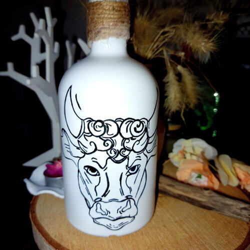 Bouteille peinte recyclée decoration de table arbre de vie bouteille en verre peinte main décoration vase carafe à vin