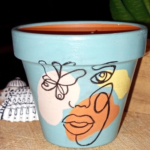 Pot bougie en terre cuite peint la main petit pot décoré. bougie dans un petit pot terre cuite customisé cadeau pot argile