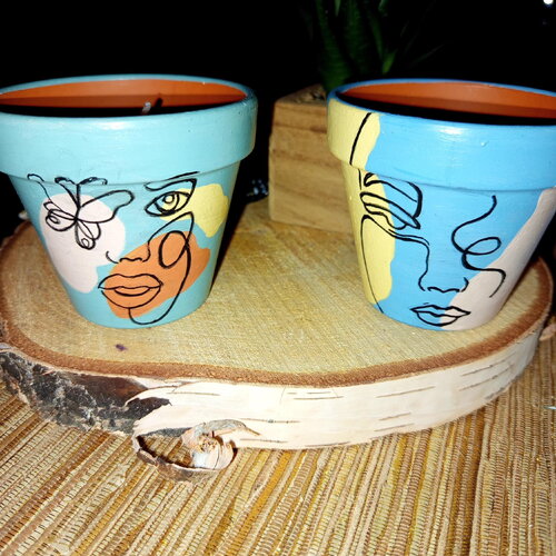 Pot bougie en terre cuite peint la main petit pot décoré. bougie dans un petit pot terre cuite customisé cadeau pot argile