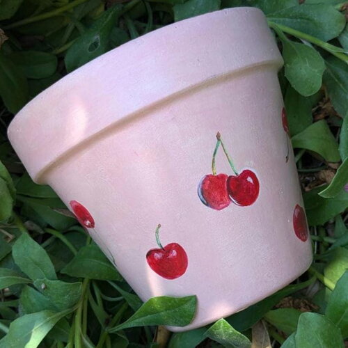 Grand pot de fleur en terre cuite argile peint à la main cache pot décoré cadeau original maman pot de fleurs exterieur jardin