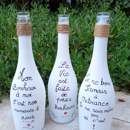 Bouteille verre peinte à la main cadeau vase décoratif bouteille vase vin recyclée cadeau carafe