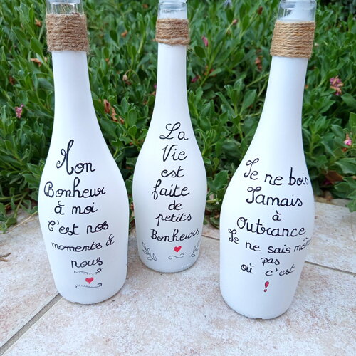 Bouteille verre peinte à la main cadeau vase décoratif bouteille vase vin recyclée cadeau carafe