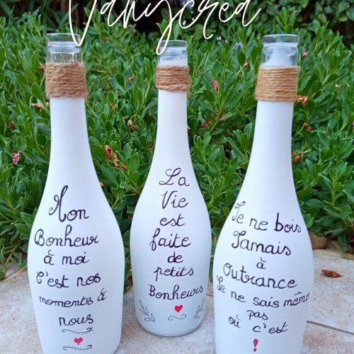 Bouteille verre peinte à la main cadeau vase décoratif bouteille vase vin recyclée cadeau carafe