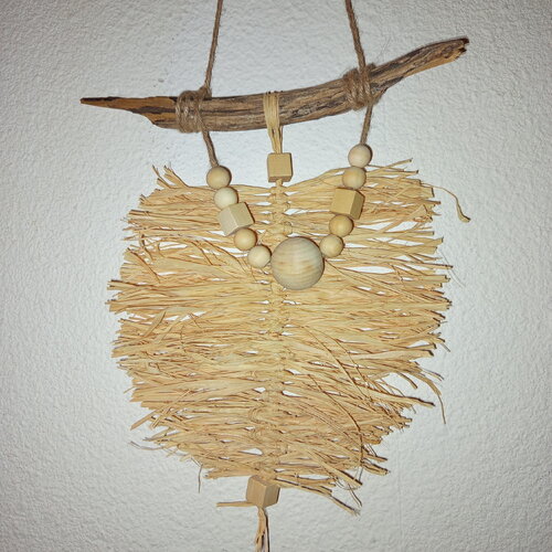 Décoration murale bohème en raphia chic déco naturelle ethnique cadeau noël déco nature plume raffia bois flotté perles en bois
