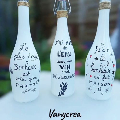 Bouteille verre peinte à la main cadeau personnalisé bouteille de vin vase decoratif recyclée cadeau mariage carafe eau
