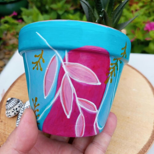 Pot de fleur en terre cuite recyclé peint à la main pot décoré coloré cache-pot, pot terre cuite customisé cadeau pot argile cadeau