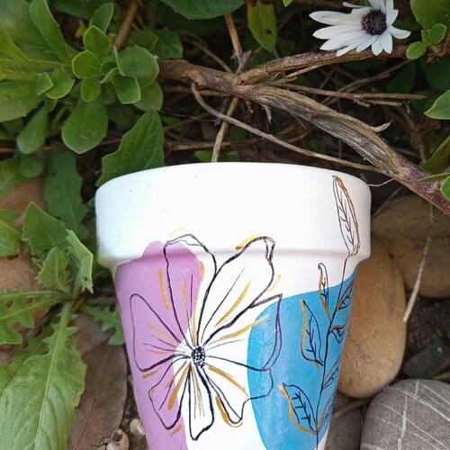 Pot de fleurs en terre cuite peint à la main cache-pot plante extérieur intérieur pot décoré pot terracotta cadeau fete des mères
