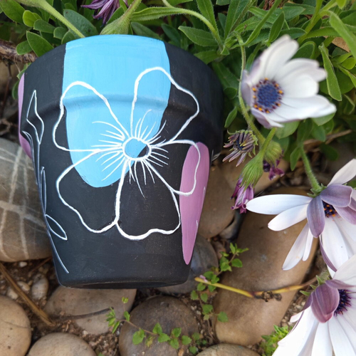 Pot de fleur en terre cuite peint la main pot décoré fleurs pot terre cuite customisé pot argile unique cadeau fête des mères