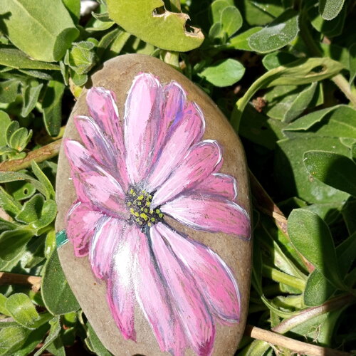 Galet fleur peint à la main cailloux pierre peinture sur galet fleurs décoratif floral cadeau déco de jardin