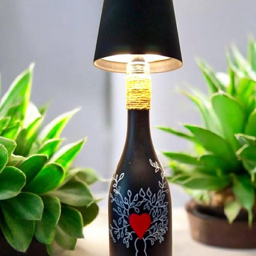 Bouteille lampe bouteille lumineuse en verre peinte à la main veilleuse led bouteille led cadeau maman mères anniversaire lampe de table