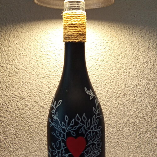 Bouteille lampe bouteille lumineuse en verre peinte à la main veilleuse led bouteille led cadeau maman mères anniversaire lampe de table