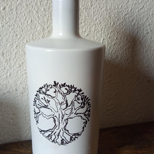 Bouteille arbre de vie verre peint à la main carafe vase cadeau bouteille décorative recyclée carafe unique décoration