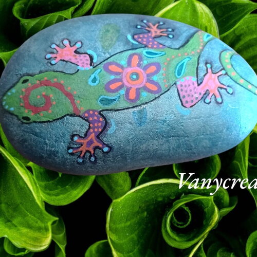 Galet peint peinture sur cailloux pierre cailloux gecko salamandre peint à la main pierre animal décoration de jardin