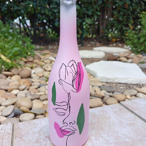 Bouteille en verre peinte à la main cadeau décoration de table bouteille décorative vase recyclé carafe à vin