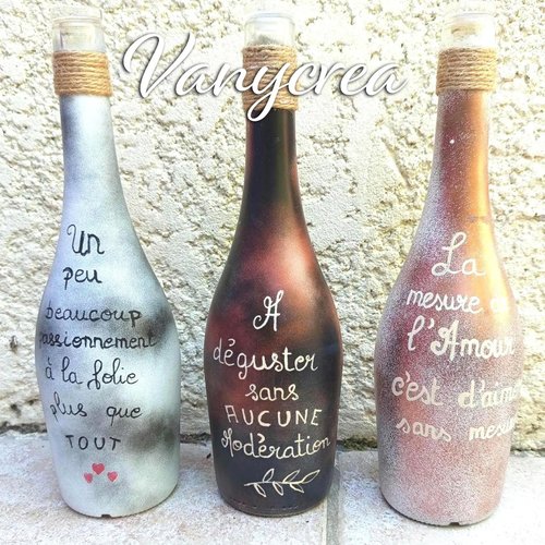 Bouteille verre peinte à la main cadeau personnalisé bouteille de vin vase recyclée cadeau mariage carafe eau peinture sur verre