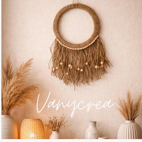 Décoration murale déco bohème chic en corde naturel couronne déco naturelle ethnique cadeau unique cercle en corde perles