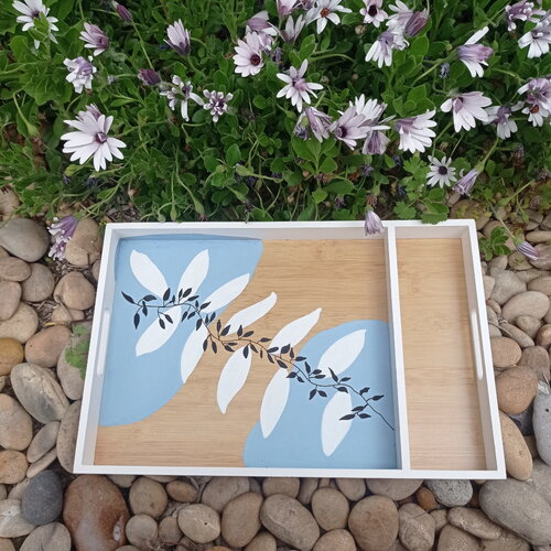 Plateau de service, plateau décoratif en bois peint plateau en bois peint à la main cadeau fête plateau petit déjeuner