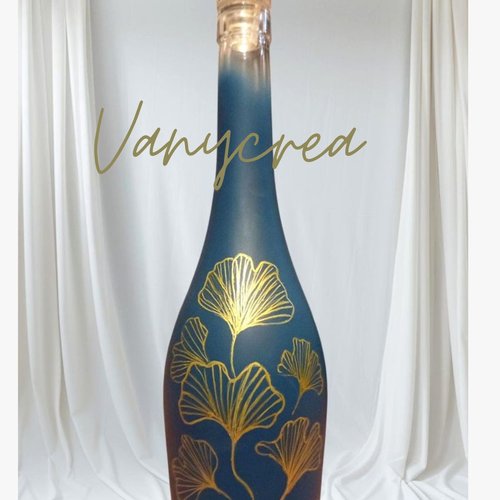 Bouteille vase en verre peinte ginkgo bouteille décorative recyclée cadeau personnalisé cadeau mariage peinture sur verre