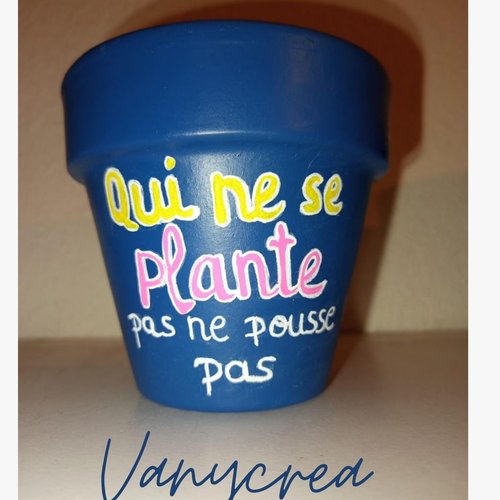 Pot de fleur en terre cuite peint à la main cache pot bleu cadeau cache-pot plante extérieur intérieur pot décoré décoration pot mots