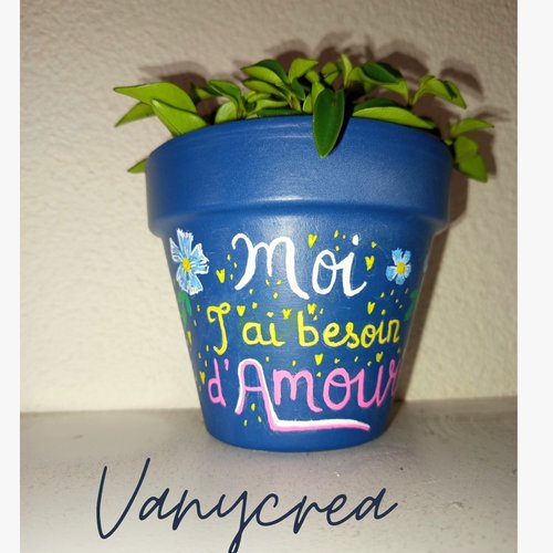 Pot de fleur en terre cuite peint à la main cache pot bleu cadeau cache-pot plante extérieur intérieur pot décoré décoration pot mots