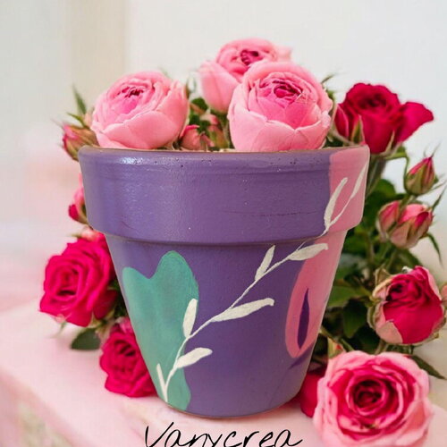 Pot de fleur en terre cuite peint à la main cache pot rose extérieur/intérieur jardinière pot de plante rose violet pot décoré