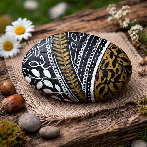 Galet peint à la main peinture sur galet roche ou pierre. pierre ornementale cailloux zen mandala floral