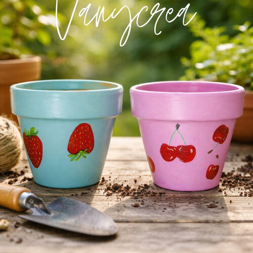 Pot de fleur en terre cuite peint à la main cache pot pour extérieur cerise rose pot de plante d'intérieur pot décoré bleu