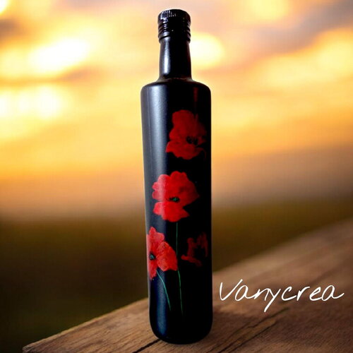 Bouteille coquelicots peinture coquelicot verre peint à la main bouteille décorative recyclée vase cadeau