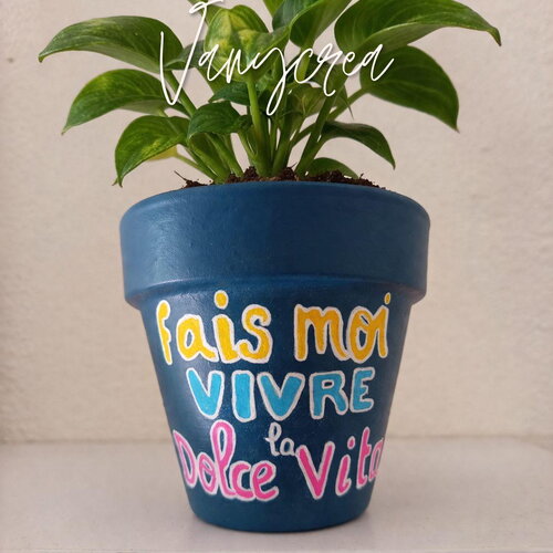 Cache pot de fleurs en terre cuite peint à la main cache-pot bleu extérieur / intérieur cadeau personnalisé mère nounou pot de fleurs