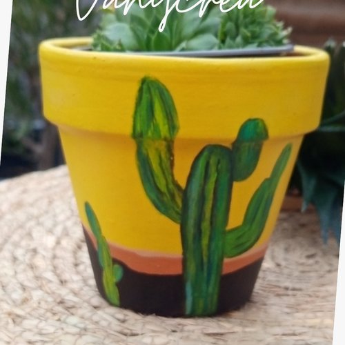 Pot de fleur cactus peint en terre cuite peint à la main cache pot intérieur / jardinière pot de plante décoré cadeau pot de plante