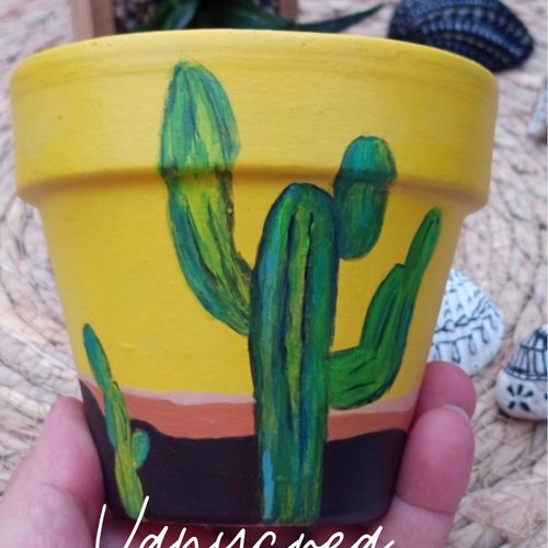 Pot de fleur cactus peint en terre cuite peint à la main cache pot intérieur / jardinière pot de plante décoré cadeau pot de plante