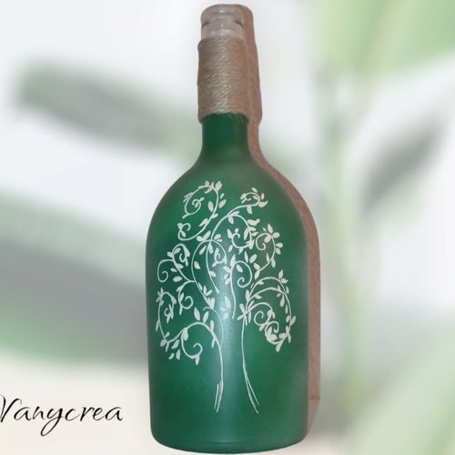 Bouteille en verre décorée peinte à la main, bouteille en verre vase carafe décorative cadeau décoration table de fete