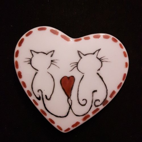 Cœur chats amoureux en porcelaine