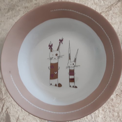 Assiette enfant porcelaine lapin , art de la table
