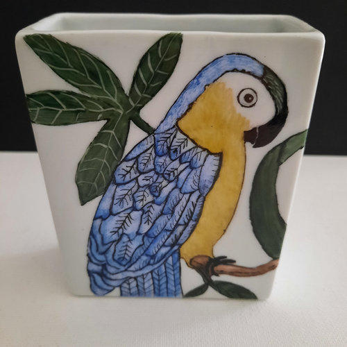 Vase / pot à crayon perroquet en porcelaine