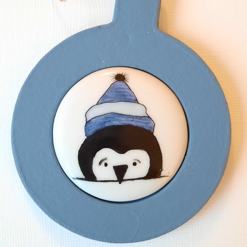 Décoration pingouin bleu en porcelaine  pour sapin noel