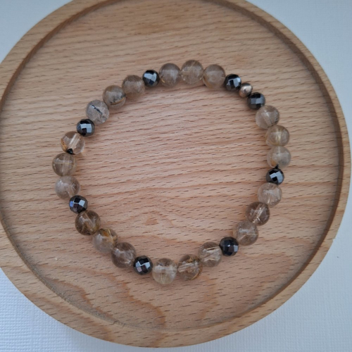 Bracelet quartz rutile et hématite pierre de gemme