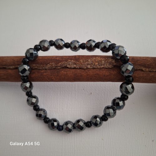Bracelet hématite facetté et onyx noir